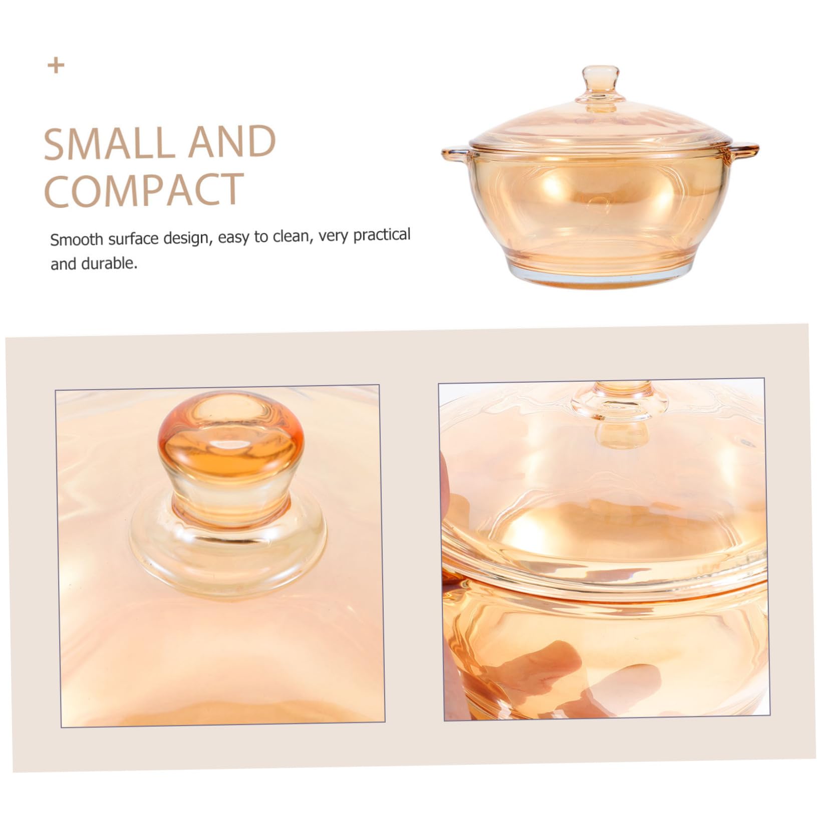 TOPBATHY Hitzebeständige Glasschüssel aus Glas mit 1000ml Fassungsvermögen und Doppelten Griffen Mikrowellengeeignet Goldfarbener Suppentopf zum Kochen und Servieren