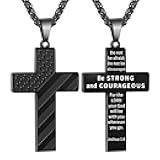 Stocking Stuffers Christmas Gift-18+2 Inch Cross Necklace Bible Verse Stainless Steel American Flag Pendant Chain for Men Boys Cross Jewelry Gift
