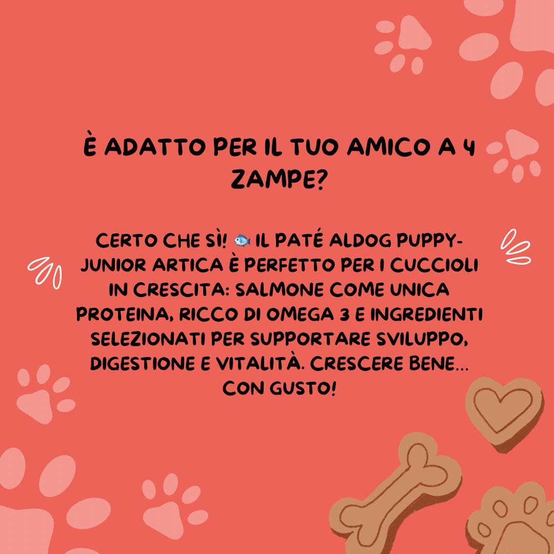 Puppy Aldog húmedo perro sabor salmón, paté para perros cachorros de todos los tamaños y razas, alimento completo para perros cachorros | 6 latas de 400 gramos cada una.
