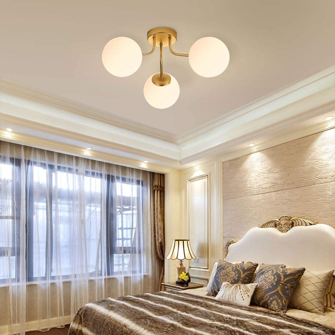 SYAXVOM 3-ht Mid Century Modern Sputnik Chandelier hting Fixtures Semi Flush Mount Ceiling ht Frosted Glass Globe Shade Lamp for Bedroom Living Room Hallway