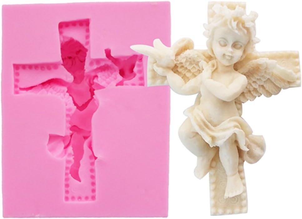 WYD 3D Baby Angel Fondant Cake Mold,Handmade Soap Mold,Cake Mold Decorating (Cross Pigeon Angel)