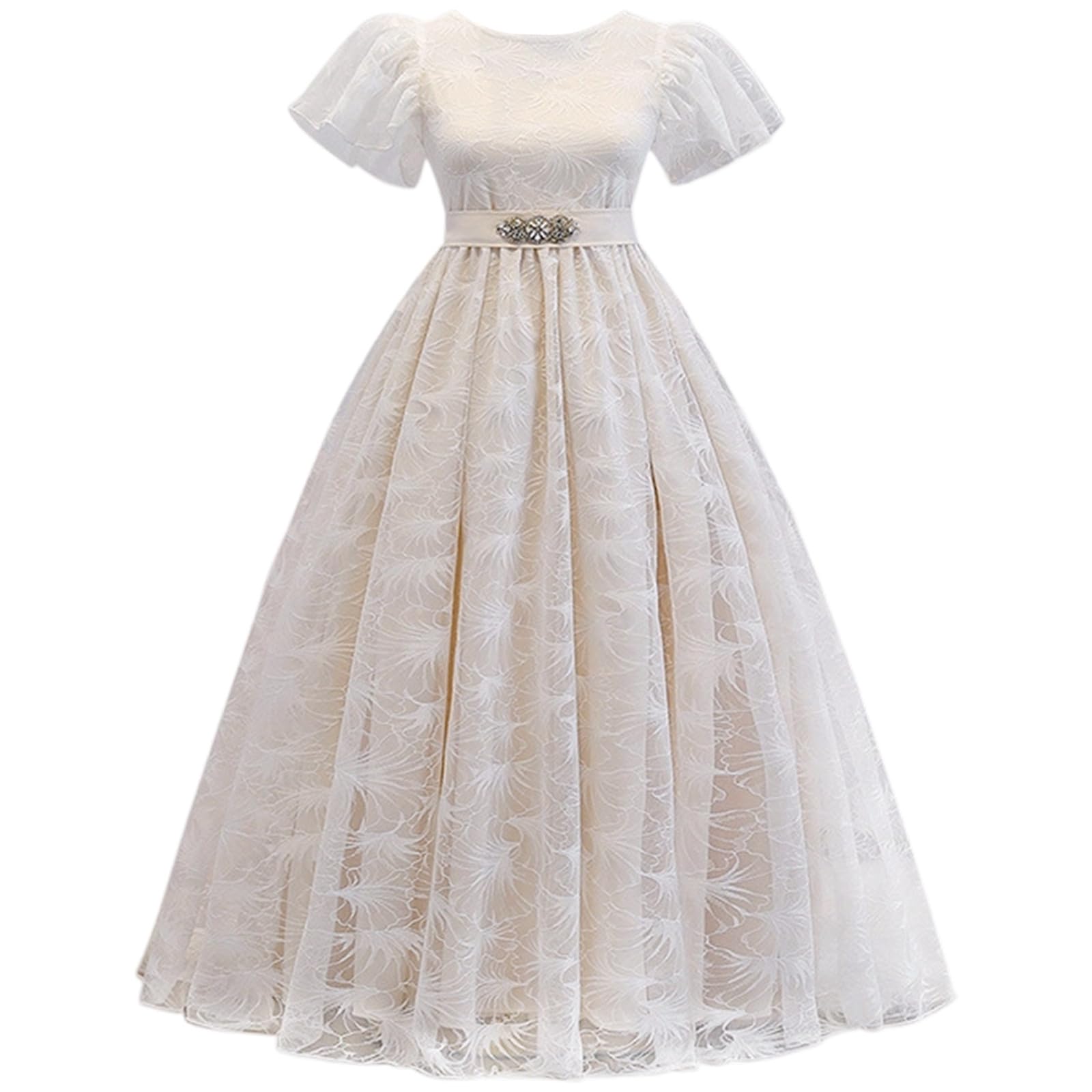 Genérico Vestidos para niñas, Vestido de Encaje con cinturón, Elegante Vestido de Fiesta para niñas, Ropa Informal, Bordado Floral, Traje de tutú, Moda cómoda para niñas de 8 a 13 años