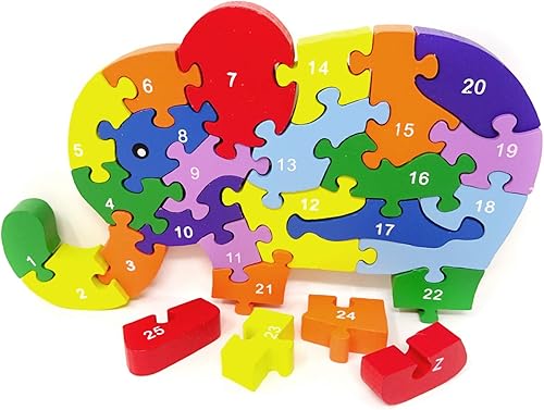 Miniatura 6 de Honbay Rompecabezas de elefante de madera colorido para niños de 3 a 7 años (letras y números)