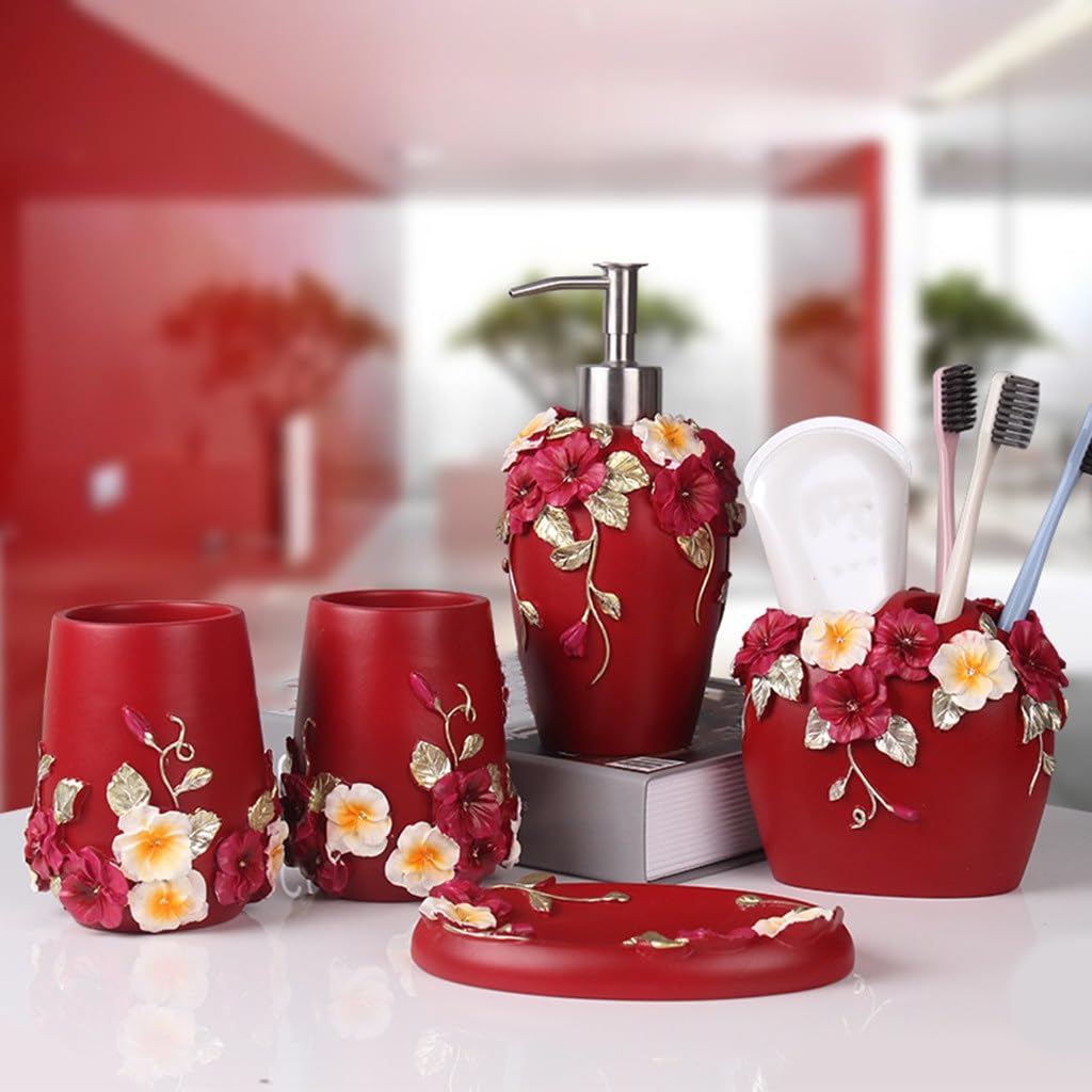 Five-Piece Bathroom Supplies Decoration Suite Wash Cup Brushing Gargle Cup Home (As Show Fits All)