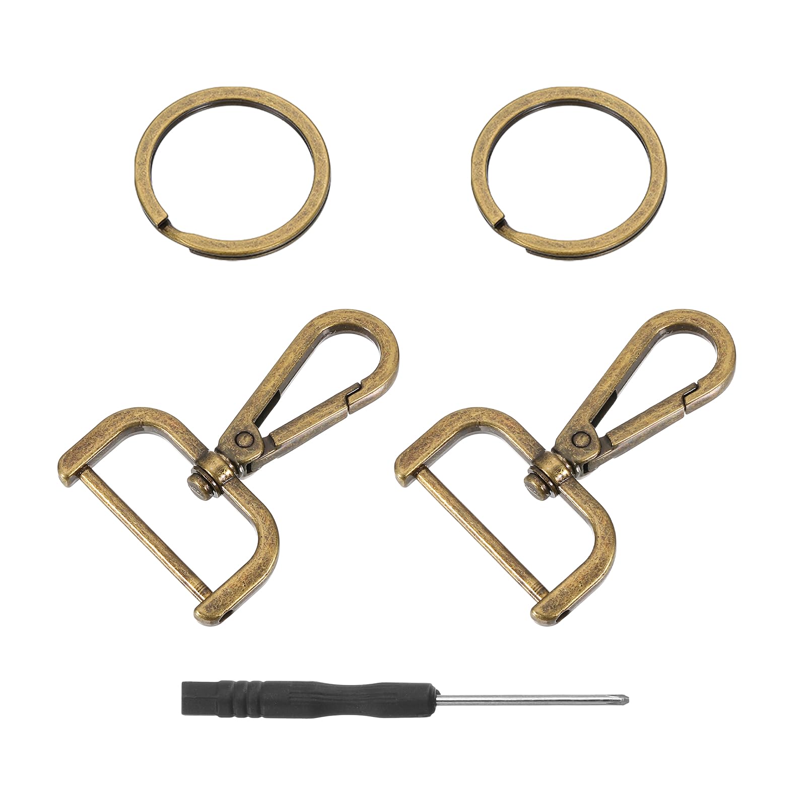 sourcing map 4 Pcs Swivel Purse Clasp, 1.26" D Ring Snap Hook W/Key Ring & Screwdriver, Bronze