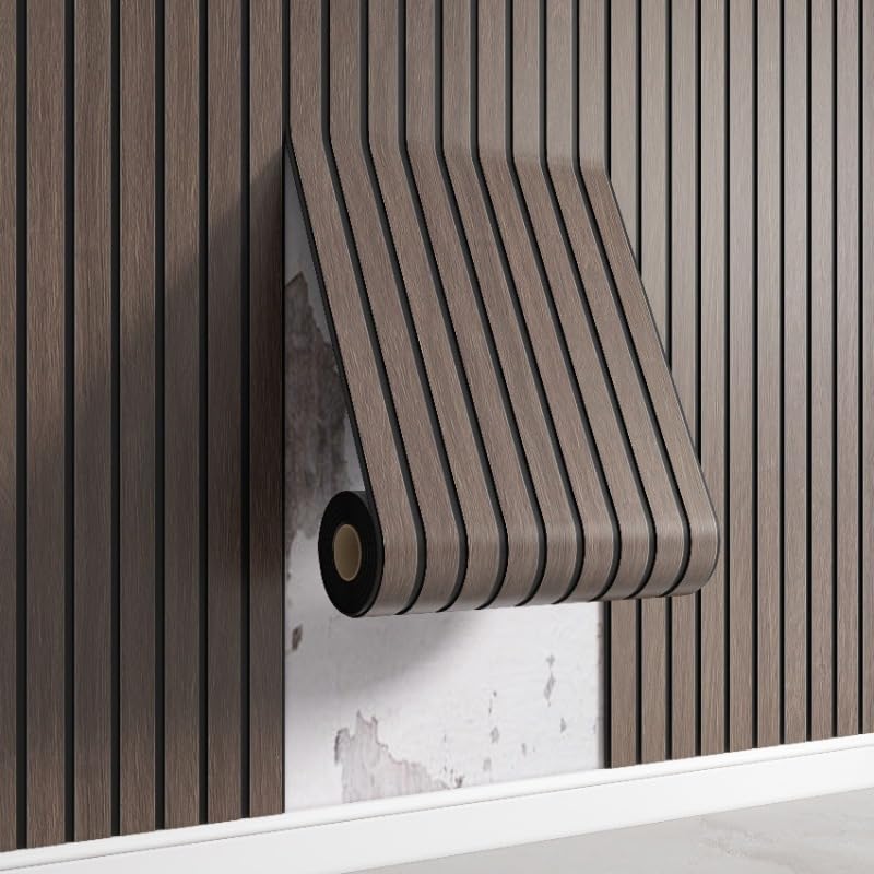 3D Self Adhesive Wood Slat Panels, Peel & Stick Wallpaper, Acoustic Waterproof PVC Panels for Walls & Ceilings (Brown, 40 x 300 cm) — image 1