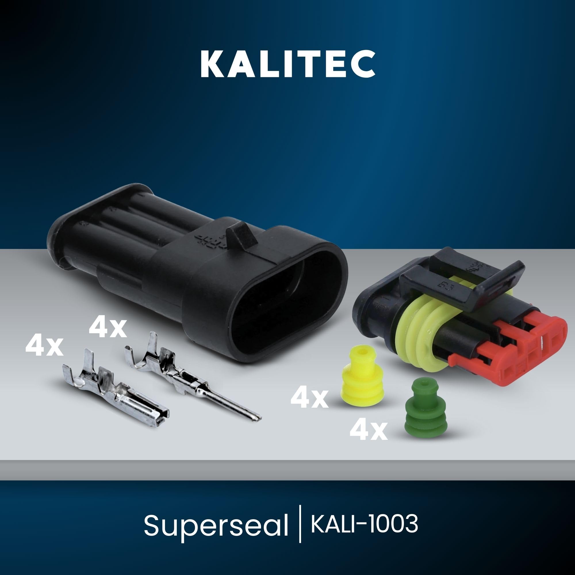 Kalitec KALI-1003 AMP Superseal Set 3-biegunowe złącze samochodowe 1,50 mm² I wodoodporne IP67 I olejoodporne szybkozłącze z poliamidu wzmocnionego włóknem szklanym do samochodu, motocykla