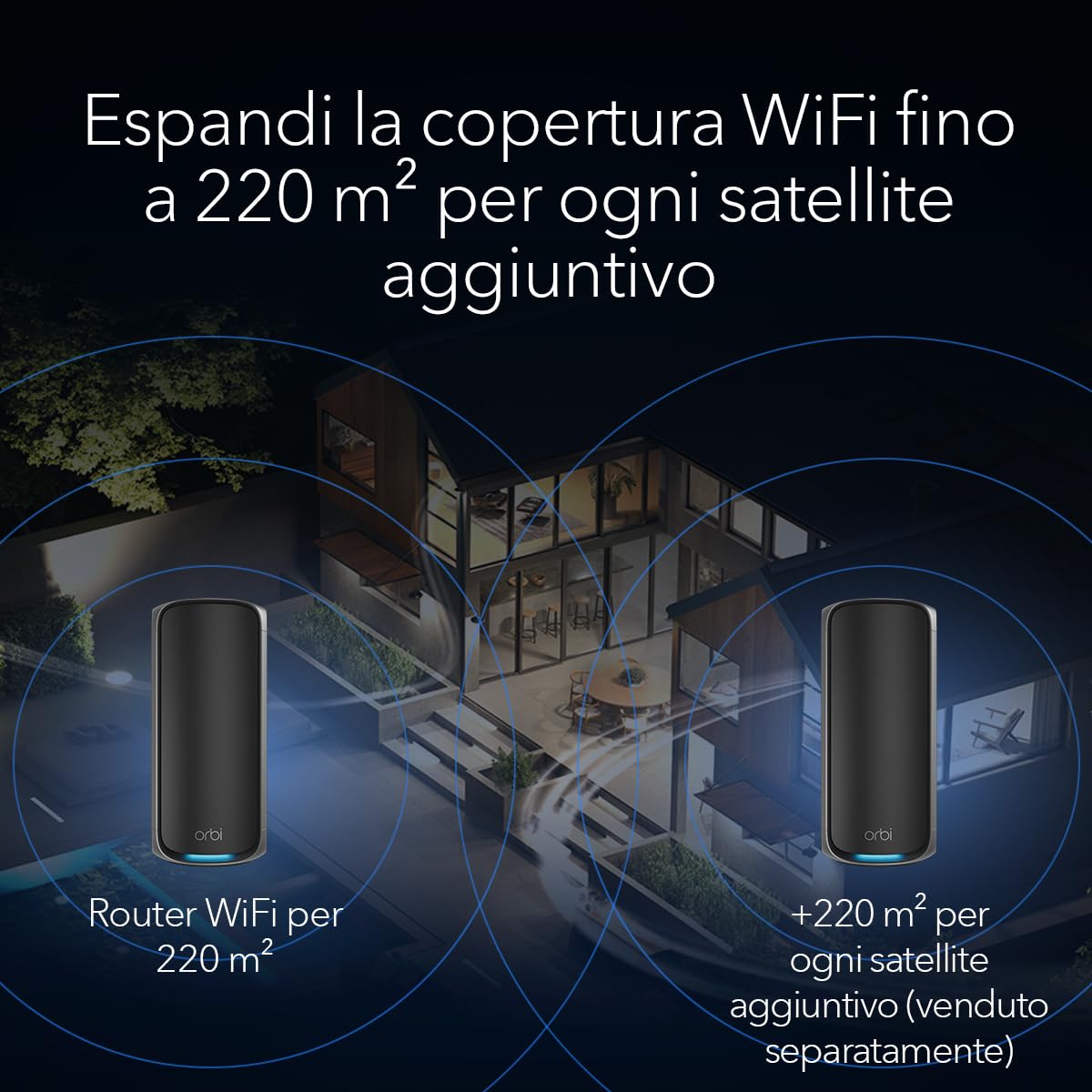 NETGEAR Orbi | Satellite aggiuntivo | Mesh WiFi 7 quad-band serie 970 (RBE970)| Funziona con sistema Mesh o router Mesh serie 970 esistente, funzioni di sicurezza | Copre fino a 220 m2 | Kit da 1 Nero