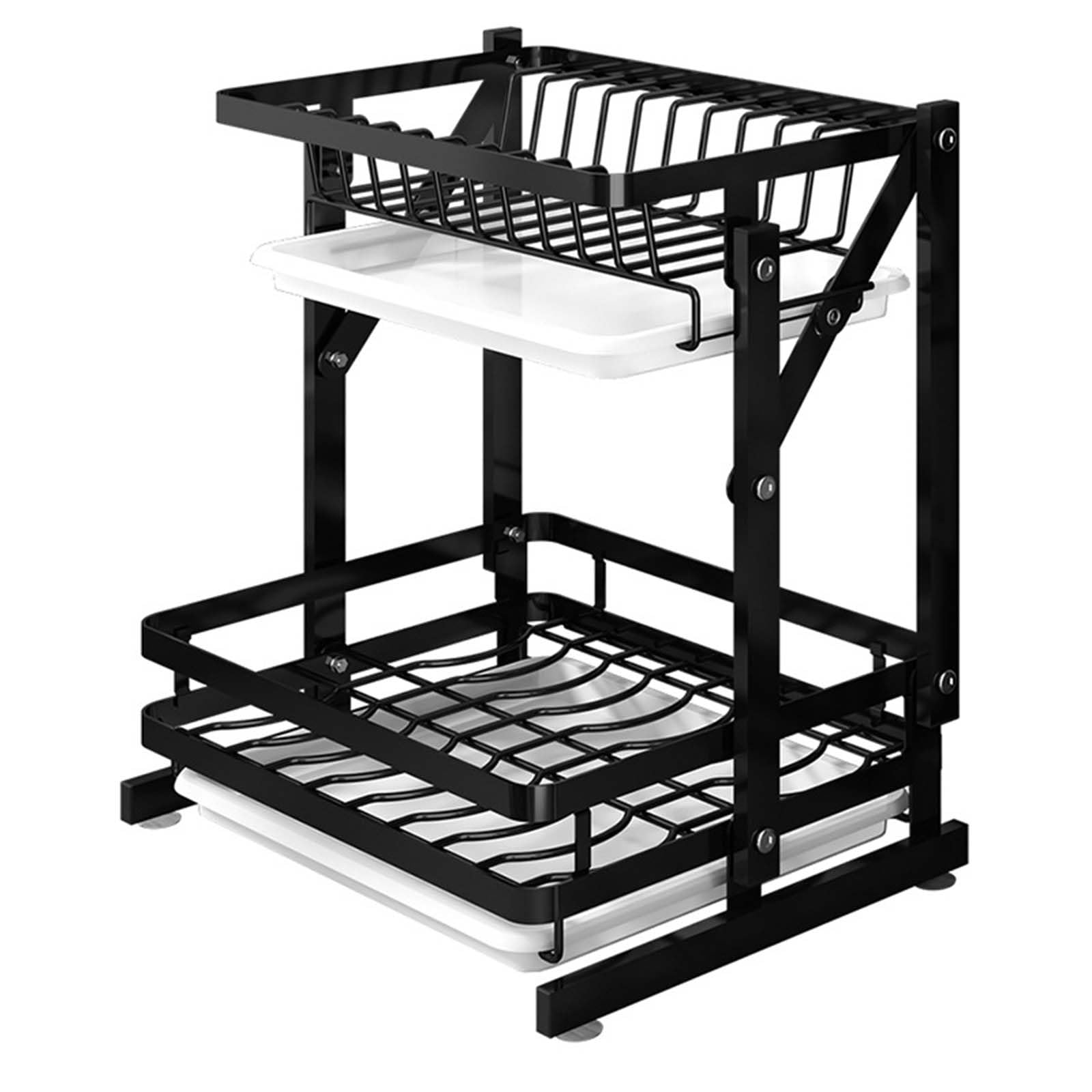 Scolapiatti Scolapiatti Scolapiatti Scolapiatti sopralavello Scolapiatti con vaschetta raccogligocce 2 Ripiani Metallo con portaposate Acciaio Inox Scolapiatti Pieghevole (Nero 35x