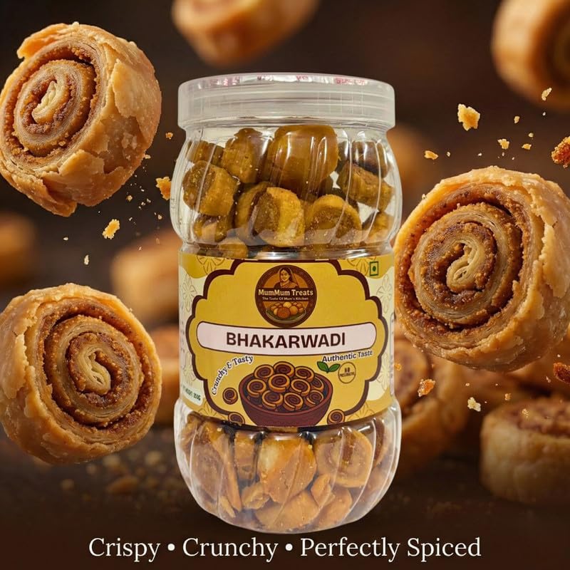 Image of MumMum Treats Baked Bhakarwadi 350g | Healthy Namkeen Snack with Authentic Gujarati Taste | Crispy & Wholesome Baked Snacks | Bhakarwadi for Anytime Munching | No Palm Oil, Preservatives or MSG | High-Fiber & Diet-Friendly