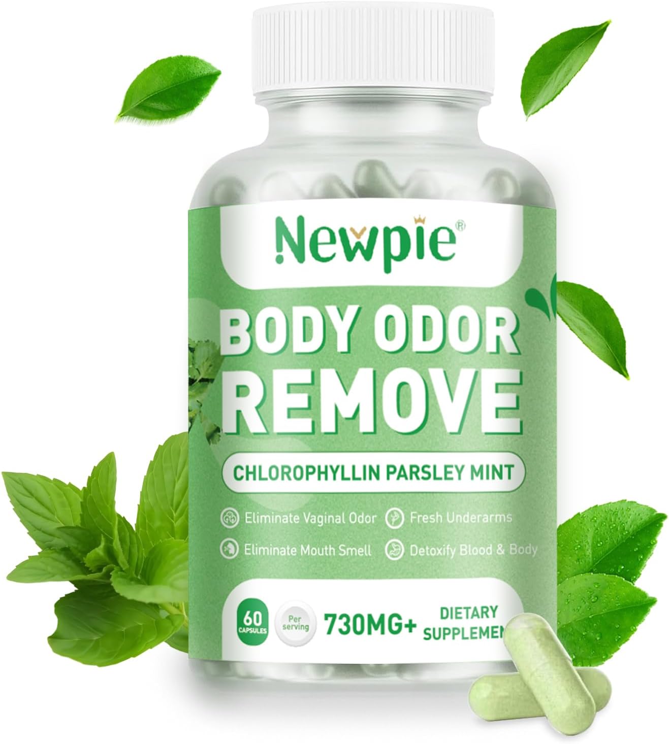 Chlorophyll Body Deodorizing Supplement Internal Odor Control Pills for Men & Women, Chlorophyll Capsules for Detox Skin, Breath, and Gut Health with Chlorophylls Complex Vitamins (2)
