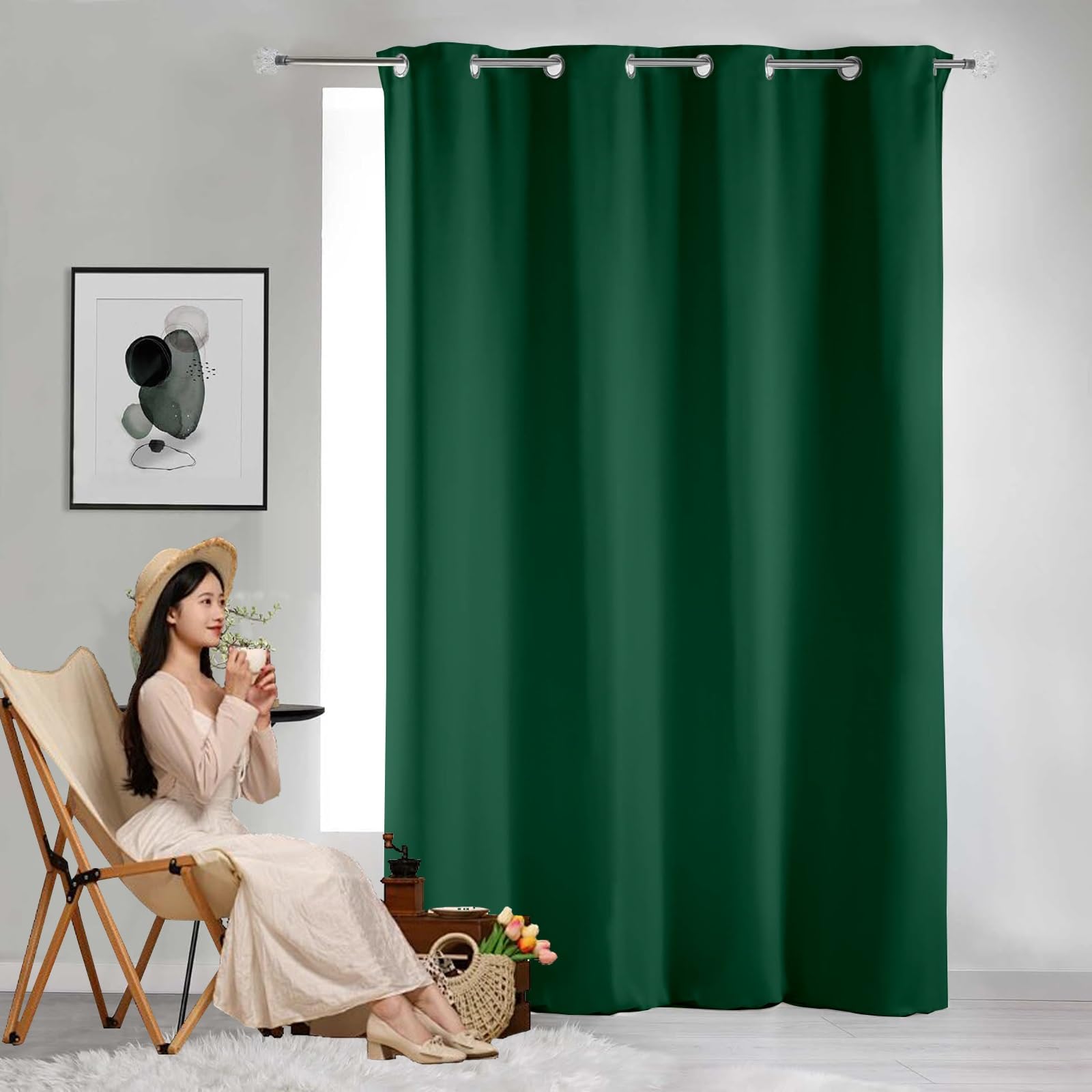 GAIFNAG 100% Blackout Eyelet Curtains 80 x 100 cm Thermal Insulated Solid Eyelet Curtains, Facile da Installare Thermal Insulated Curtains for Apartment/Hotel Dorm, Dark Green