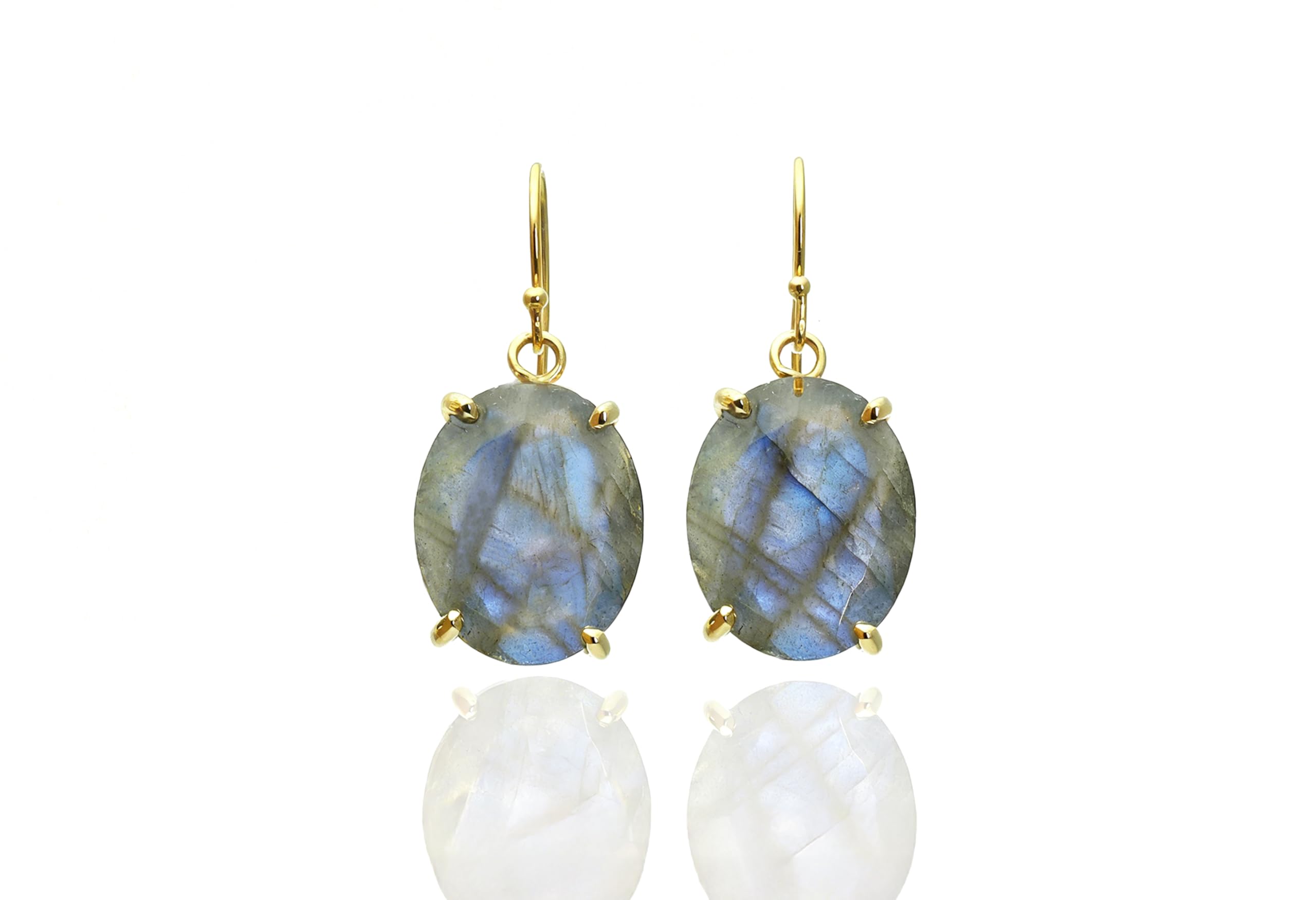 Pendientes Ovalados Facetados de Labradorita Rellenos de Oro - Joyeria Unica y Elegante Hecha a Mano - Pendientes De Piedras Preciosas en Oro