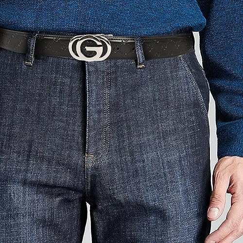 Image of Aurolran Men&Womens Leather Dress Belt Business Automatic Buckle Belt Color-Black Silver Gold