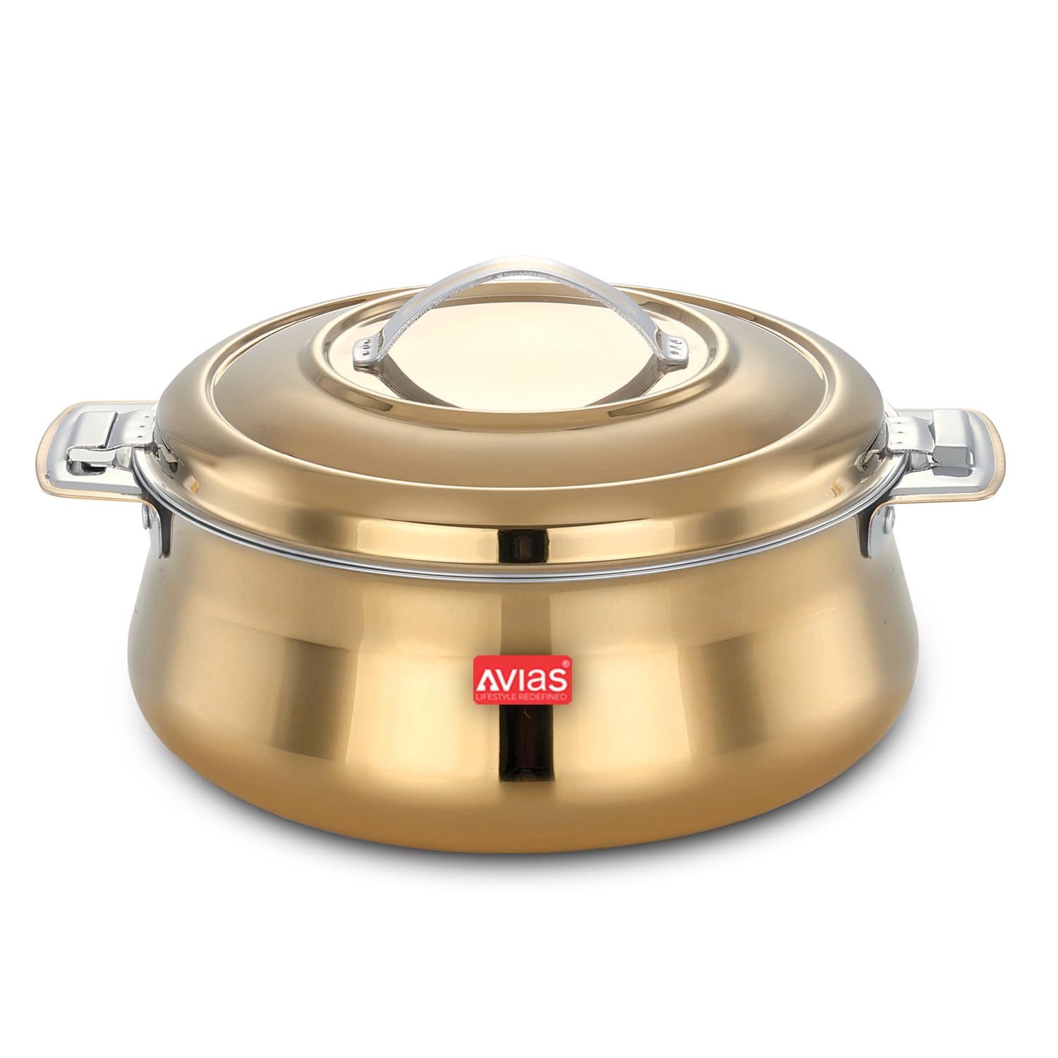 AVIAS Riara Gold Stainless Steel Casserole / 2500ml / Hot Pot/Hot Case with Twist Lock and Sturdly Side Handles/Retains Temperature/Hot Box for Roti Chapati Curry Gravy Rice Serveware / 2.5L