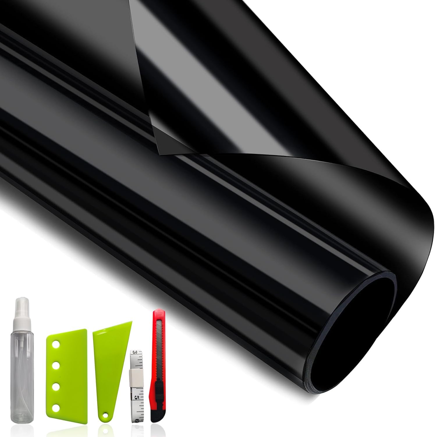 NIDOJP Blackout Window Film with Tool Kits Privacy Window Film Total Blackout Cover, 100% Light Blocking Window Tint Static Cling Sun Blocking Heat Control, Anti UV Scratch Resistant for Home Office
