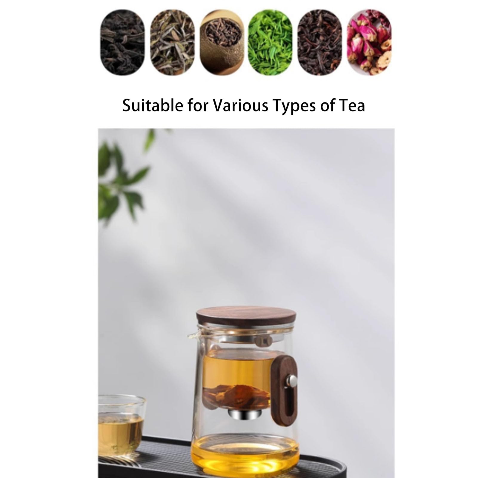 Qcwwy Tetera de Vidrio de Borosilicato con Filtración Magnética Infusor Resistente Al Calor de 330 Ml para Preparar té Al Aire Libre en la Oficina en Casa Incluye 3 Tazas