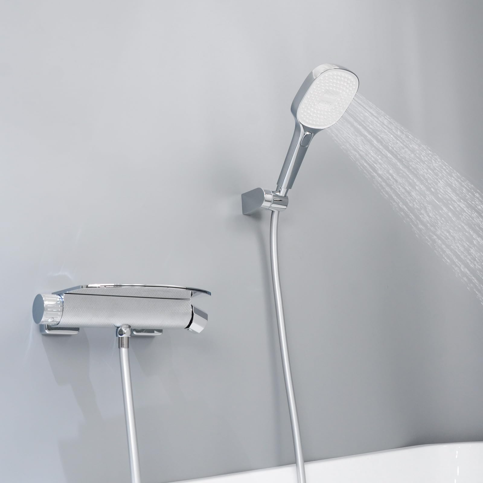 Robinet de Baignoire avec Douchette, Mitigeur Baignoire Cascade, Mitigeur Bain Douche Mural, Laiton, Chromé, 16Y1OK