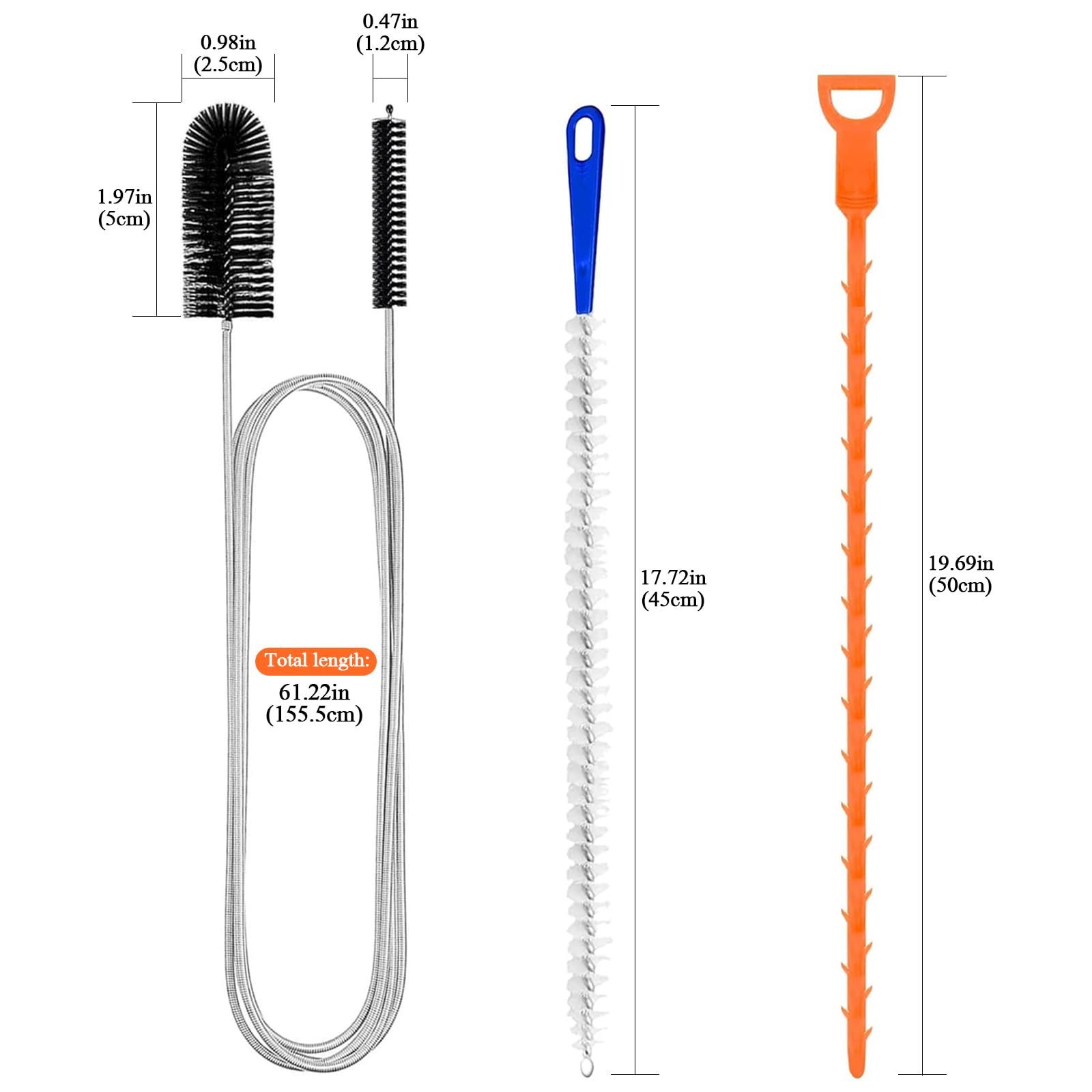4 Piezas Desatascador Tuberias Profesional, Cepillo Desatascador de Fregadero para obstrucciones, Cepillo para desagües y Cepillo Limpiador de tuberías, Ideal para Cocina y baño