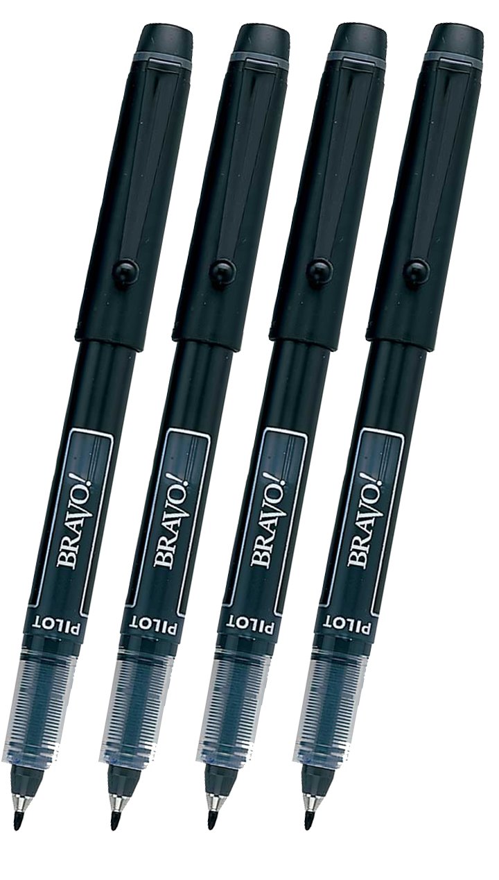 4 PENS Pilot Bravo Liquid Ink Marker Pen, Bold Point, Black (PIL11034)