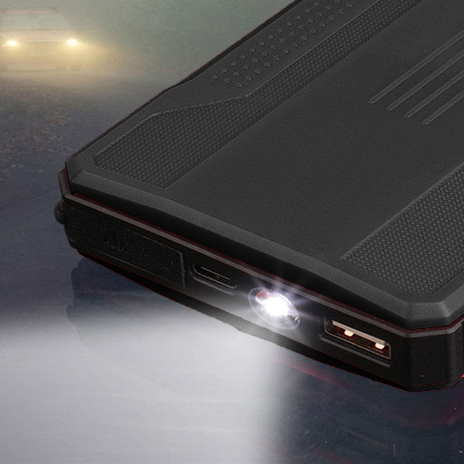 Rozrusznik samochodowy 12 V, 20000 mAh, akumulator samochodowy, ładowarka do telefonu z portem USB, światło LED