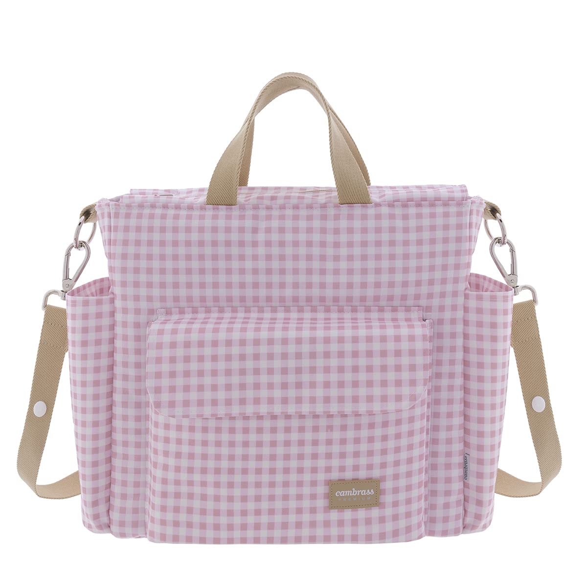 Cambrass - Bolso carro maternal para bebe - bolso de maternidad para carritos de bebe - organizador para pañales y otras cosas de bebe - Vichy Rosa 16x43x37 cm