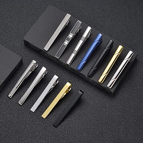 Tornito 12Pcs Tie Clips for Men Tie Tack Pins Silver Black Gold Blue Necktie Bar Regular Ties Suitable for Daily Wedding Meeting Business Anniversary Tie Clips4