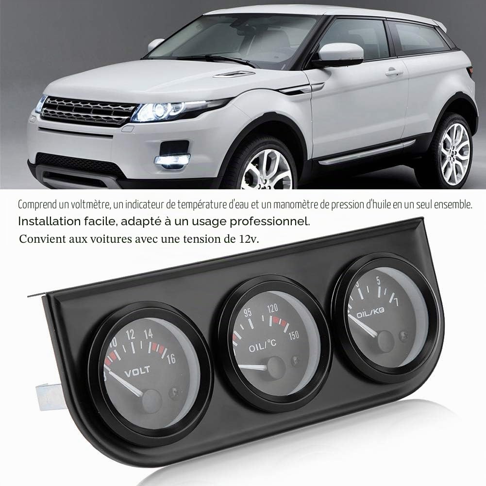 Kit de Jauges de Voiture 3 en 1, 52mm Lunette Température de L'eau Manomètre à Huile Voltmètre pour Les Voitures de 12V
