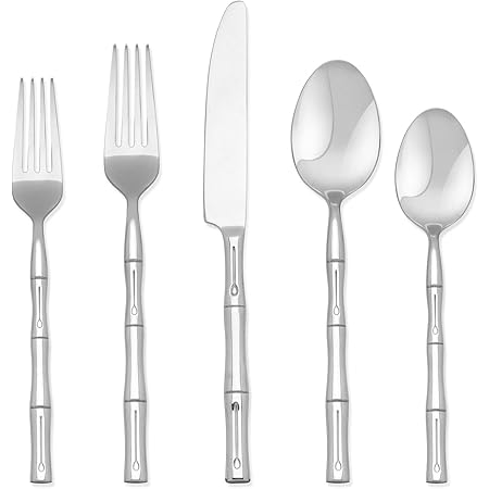 CAMBRIDGE Bamboo Plastic 20 Piece Flatware Set, Silver