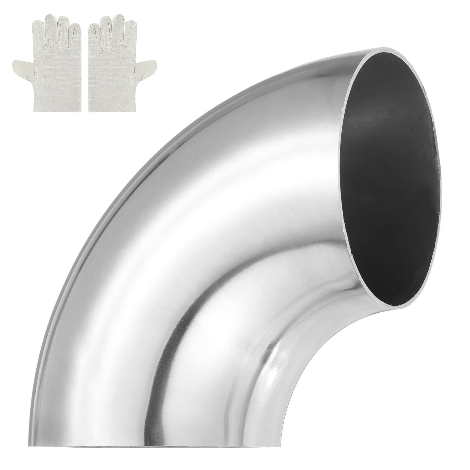QUARKZMAN 2 Stück 90 Grad Metallrohr Bogen 70mm OD, 1.5mm Wandstärke 304 Edelstahl Rohrbogen 165mm Länge Rohr Winkel Bogen mit Arbeitshandschuhe für Abflussrohr Abgasrohr Geländer Handläufe