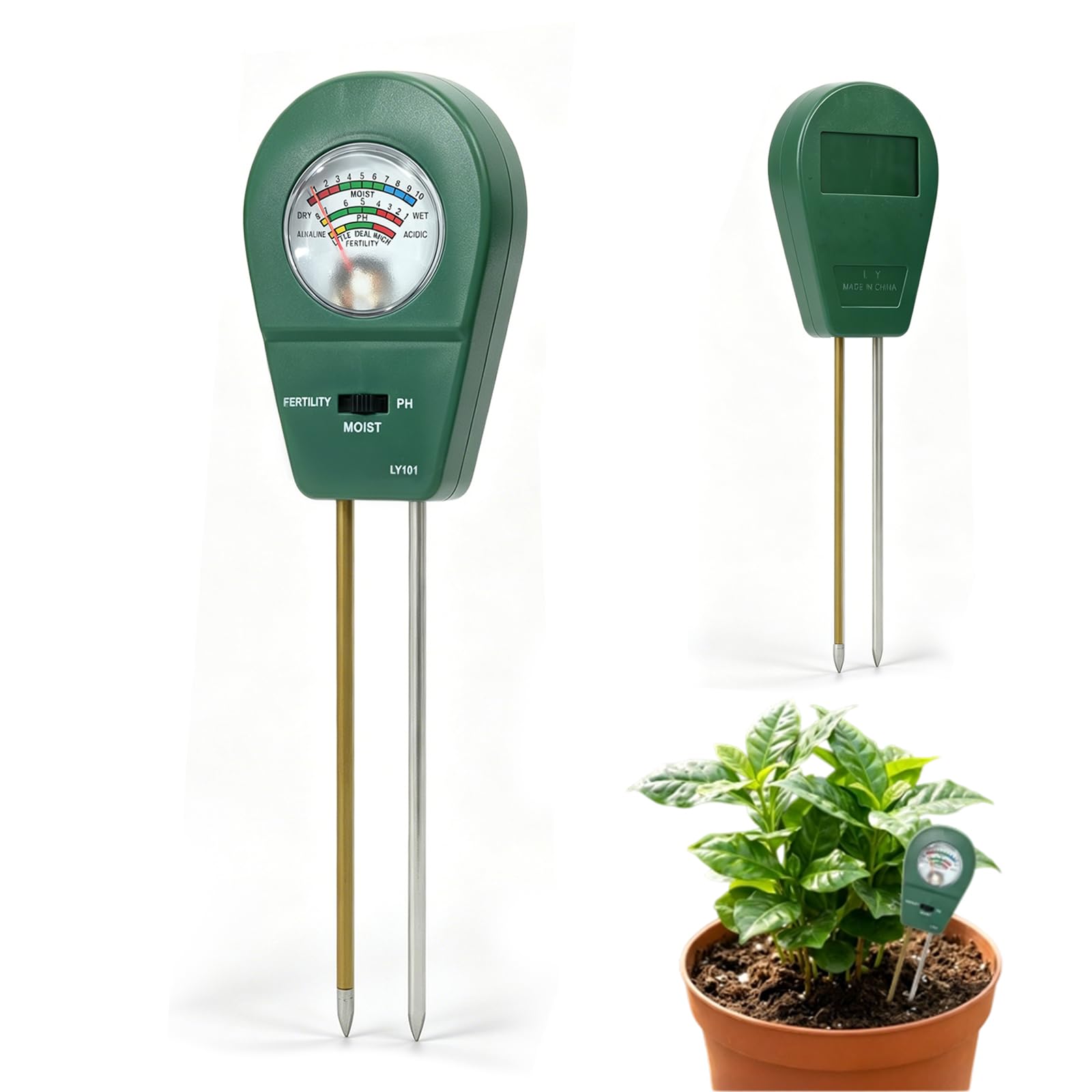 Zyrtkeriom 3-in-1 Bodentester, Messgerät für pH-Wert, Bodenfeuchtigkeit und Nährstoffgehalt, Boden-Feuchtigkeitsmessgerät für Garten, Bauernhof, Rasen und Zimmerpflanzen, Betrieb ohne Batterien