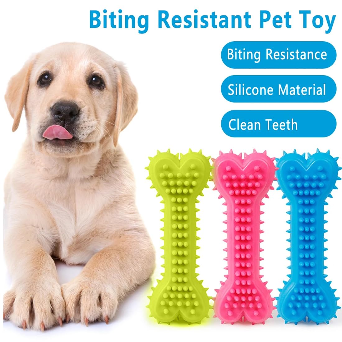 Giocattoli Masticabili Per Cani - 3 Ossi In Gomma TPR | Antiplacca | Per Cuccioli E Cani Piccoli | Indistruttibili