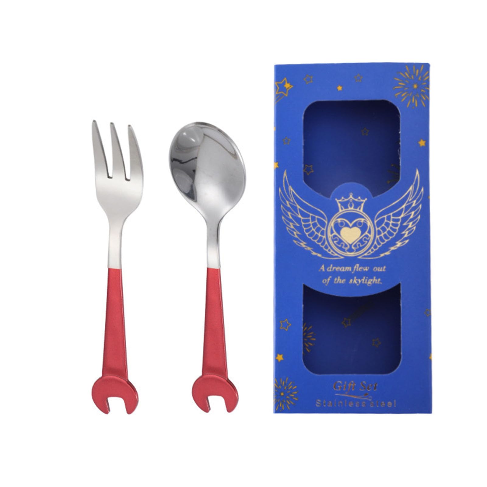 jiingekk Stainless Steel Wrench Shaped Spoon and Fork Set Multipurpose Kitchen Utensils for Dessert Coffee Stirring Stainless Steel Spoon Fork Set