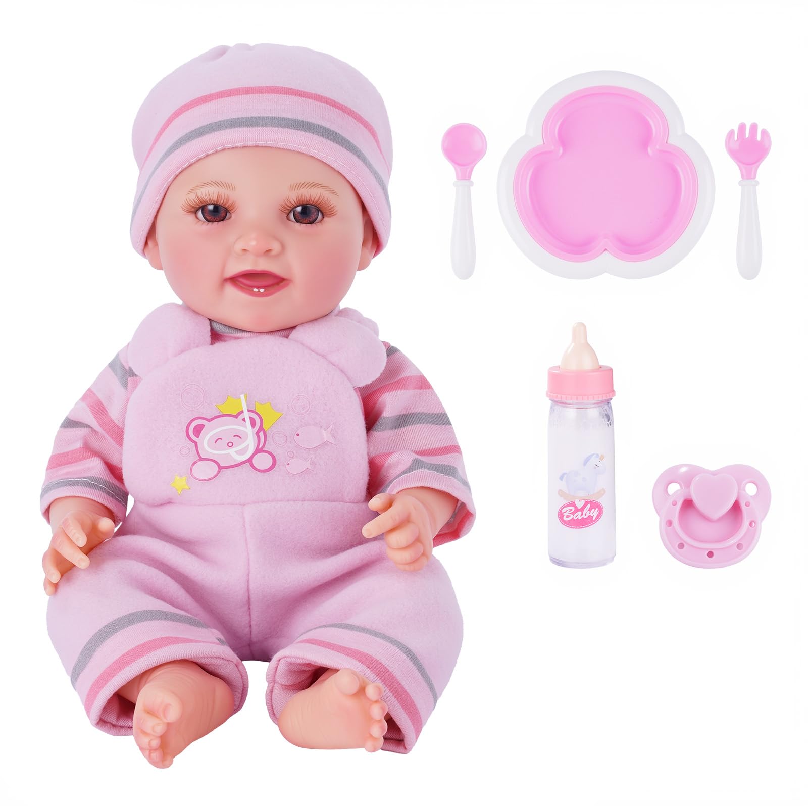 BABESIDE Baby Doll Set, 12 Inches Realistic Dolls for Girls with Accessories 1 Clothes, Feeding Playset