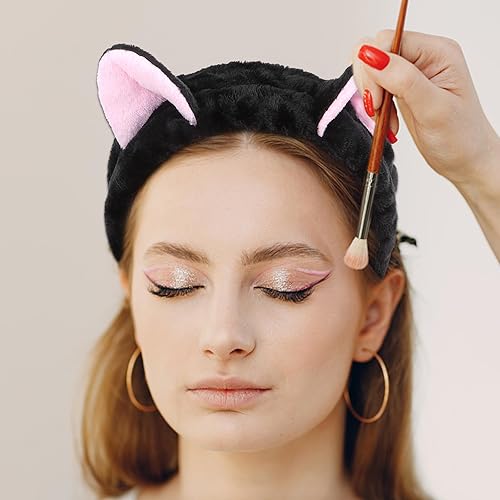 Miniatura 2 de CAVETEE Diadema de maquillaje de 3 piezas para mujer, juego de diadema elástica y muñequera para mujeres y niñas, para el cuidado de la piel,