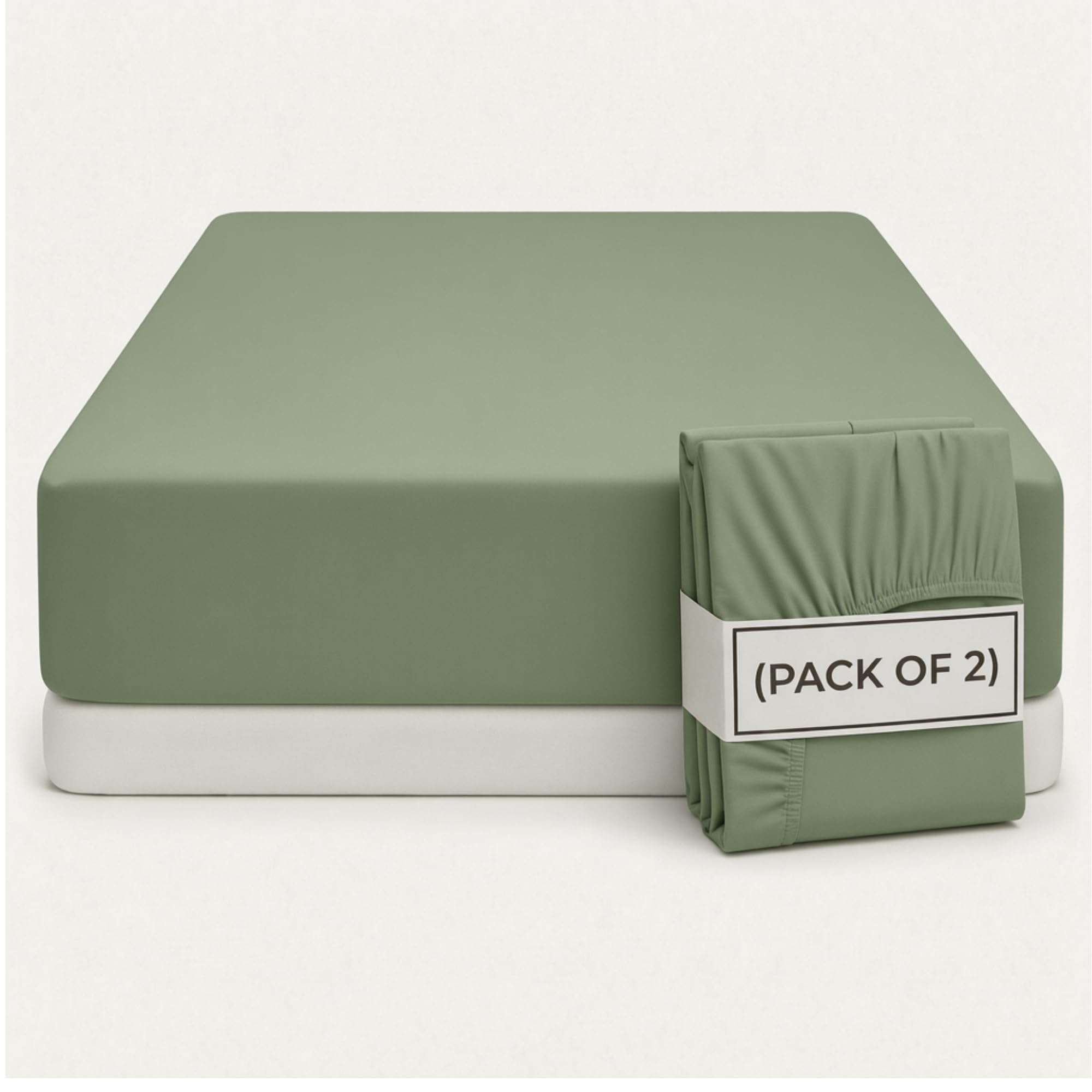 Q&H - 2x King Bedding Fitted Sheet Sage Green - Brushed Microfibre 30cm Deep Pocket Elasticated Fit - Easy Care Soft & Breathable - Washable Fade & Shrink Resistant Mattress Sheet