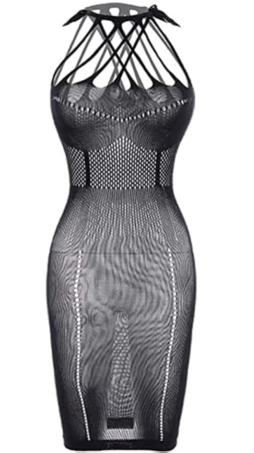 AOAOWomens Lingerie Fishnet Mesh Chemise Babydoll Bodysuit Mini Dress Teddy Sleepwear Nightwear