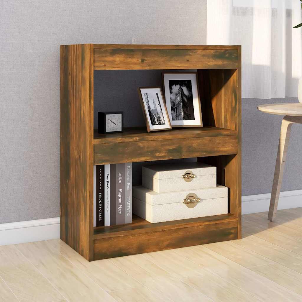Libreria divisoria 60 x 30 x 72 cm, in legno di quercia affumicata, organizer versatile per soggiorno, corridoio, ufficio, cameretta dei bambini