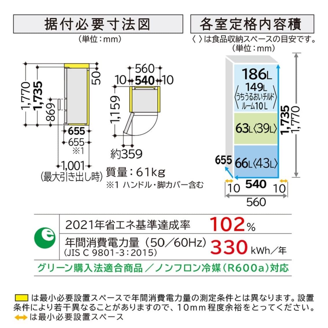 Amazon.co.jp: 日立 冷蔵庫 幅54cm 315L シャンパン R-V32NVL N 3ドア 