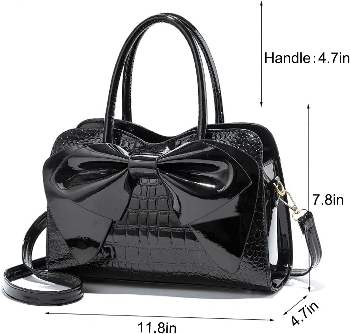 XingChen Shiny Women Handbag Patent Leather Bowknot Purse Charm Glossy Top-Handle Satchel Tote Fashion Shoulder Bag | Shiny, Bowknot, Purse, Charm, Glossy, Fashion - Image 4