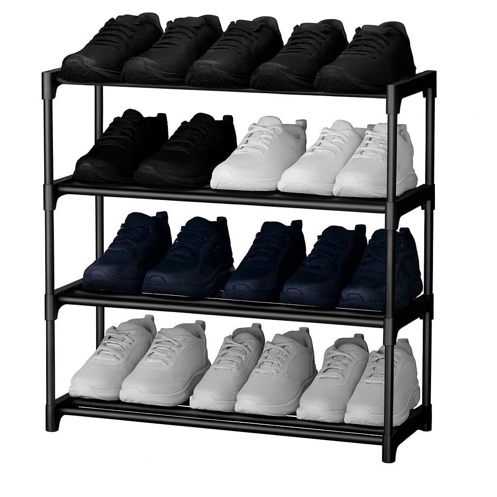 SKEDIZ 4-Tier Shoe Rack Organiser, Black Plastic Storage Shelf, Compact Footwear Stand, ShoeRack Plastic 4 Shelf-image-40