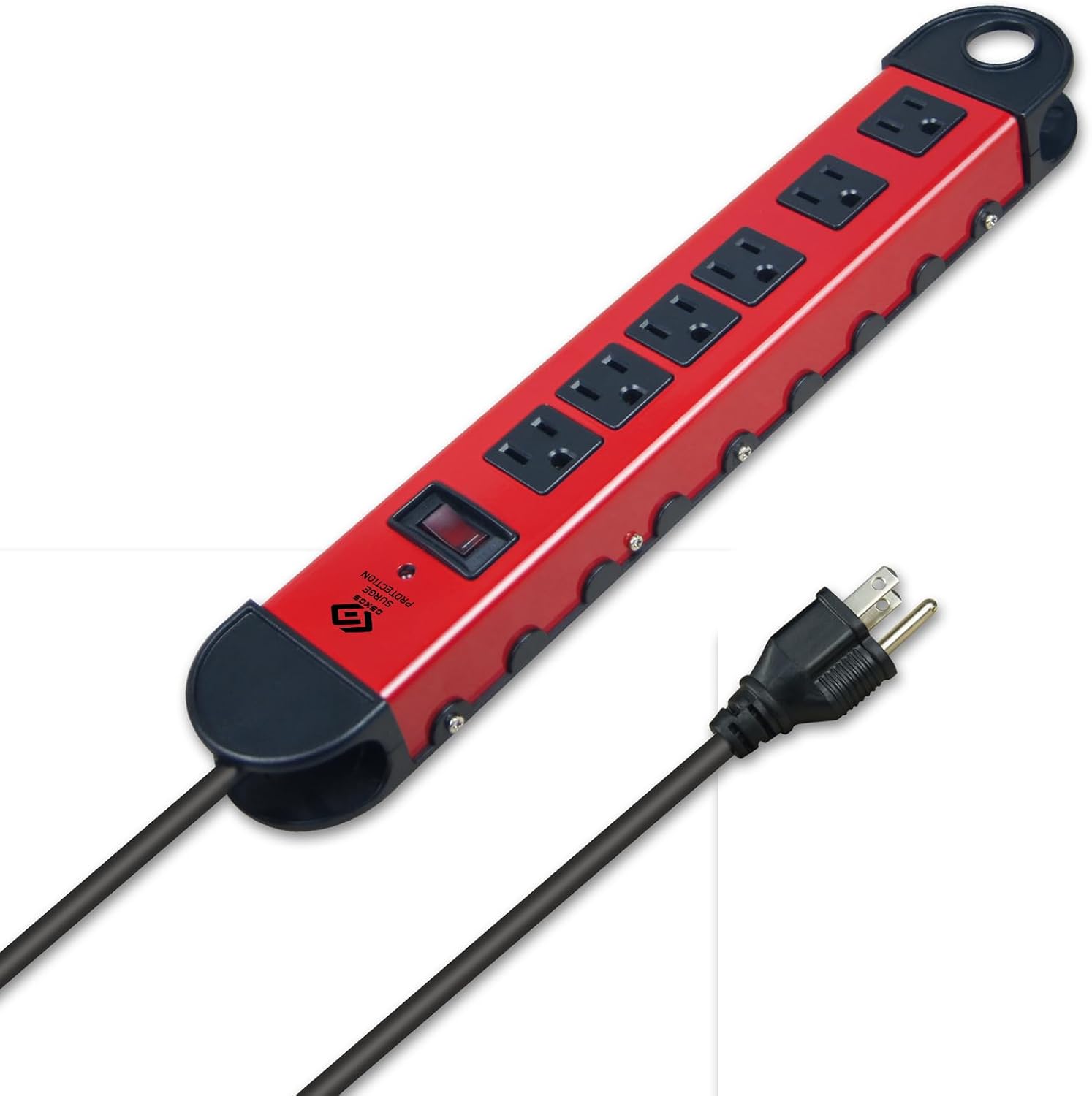OSKOS 6-Outlet Workshop Surge Protector with 6-Foot Power Cord, 900 Joules Protection, 15A/1800W, Wall-Mountable, UL Listed, Metal Casing Design