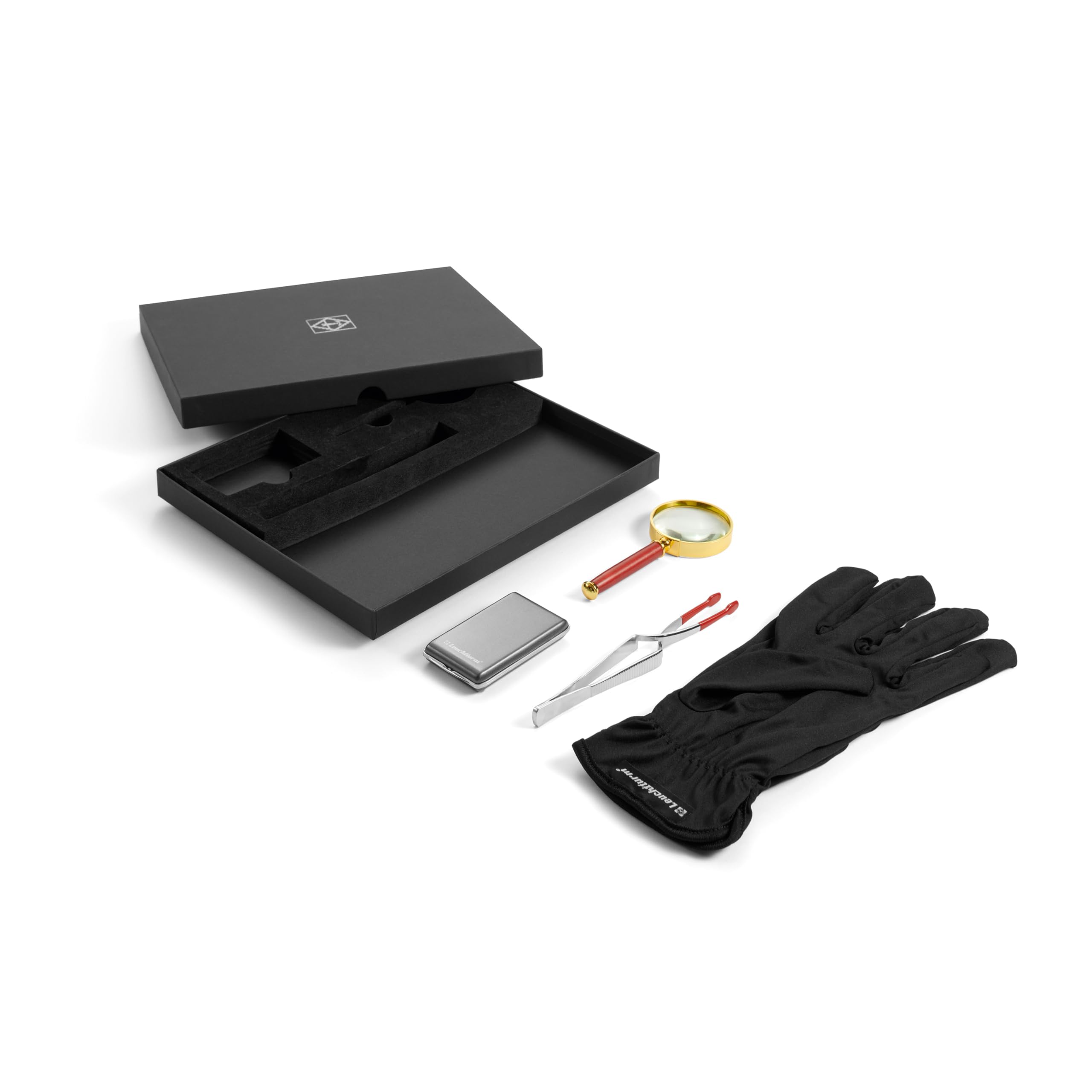 Leuchtturm 370110 Gift-It Set Cadeau Numismatique - 4 Accessoires pour collectionneurs de pièces de Monnaie avec Gant, pincette, loupe, Balance