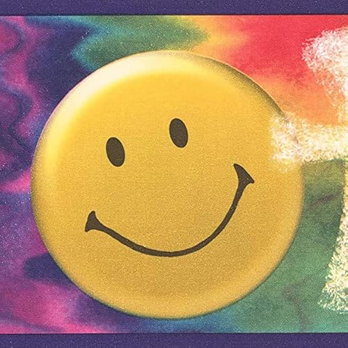 CONCORD WALLCOVERINGS ™ Wallpaper Border Faith Pattern Hearts Emojis Christian Symbols What Would Jesus Do for Kid's Bedroom Playroom, Purple Green Yellow Red, 15 ft by 4.75 in GU92221B