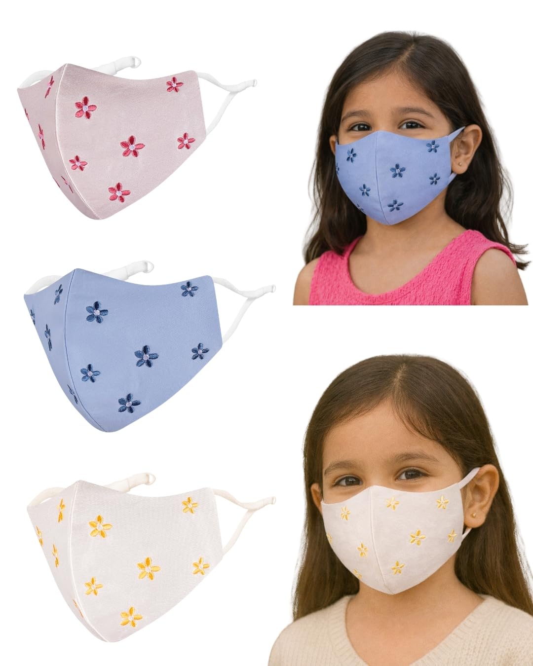 masq By Q-One Kids 4 Layer, Anti-Pollution Reusable, with Lanyard & Ear Adjusters, Anti-Bacterial (BFE>99%) Embroidered Cotton Cloth Face Mask for Kids (7-12 Years, Black, Pack of 3)-picture-43