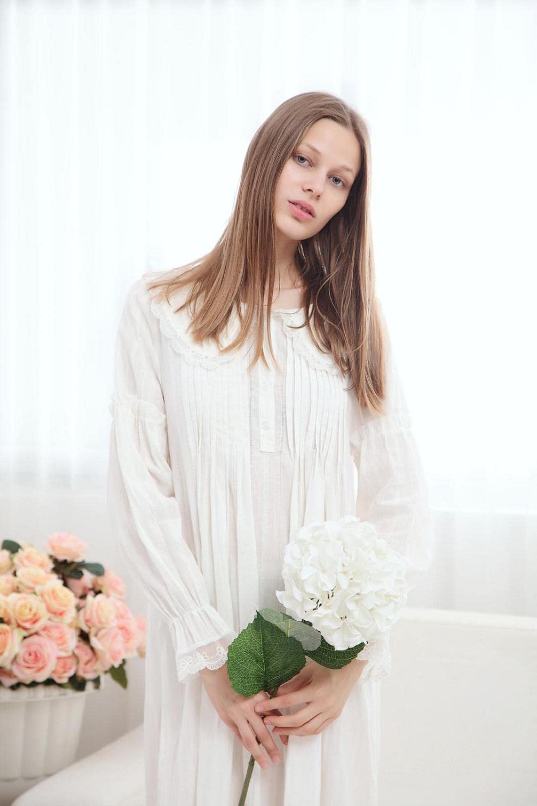 YAROVA Damen Nachthemden - Elegantes Nachthemd Nachthemd Vintage Prinzessin Nachtwäsche Lange Ärmel Homewear Damen Frühling Herbst Loungewear Lässig Einfacher Pyjama
