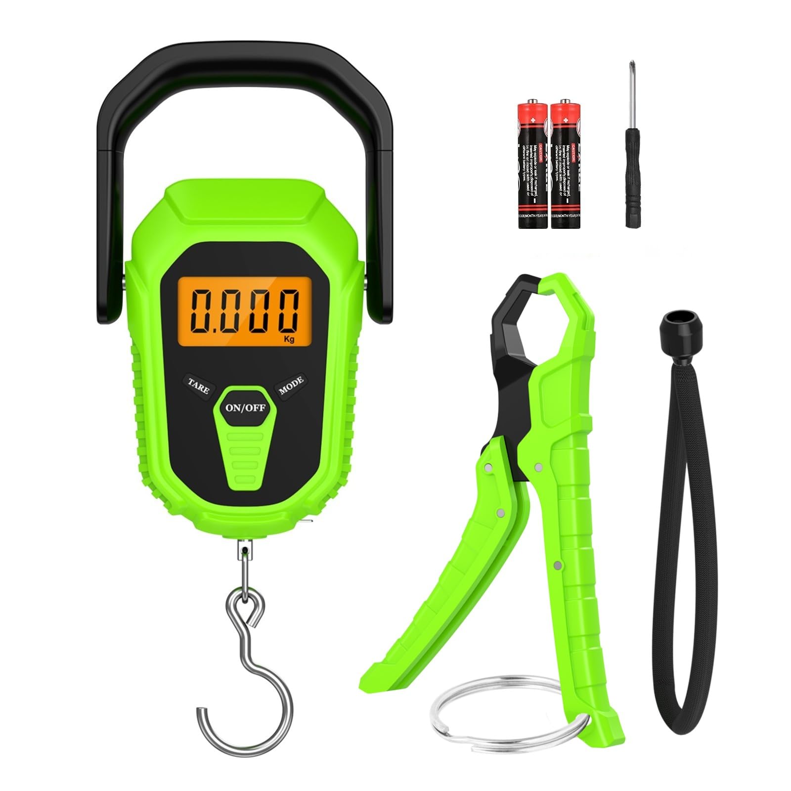 Báscula de pescado con agarre de labios, báscula digital impermeable para peces de 110 libras/50 kg, báscula de equipaje portátil con cinta métrica, retroiluminación LCD, baterías, para pesca