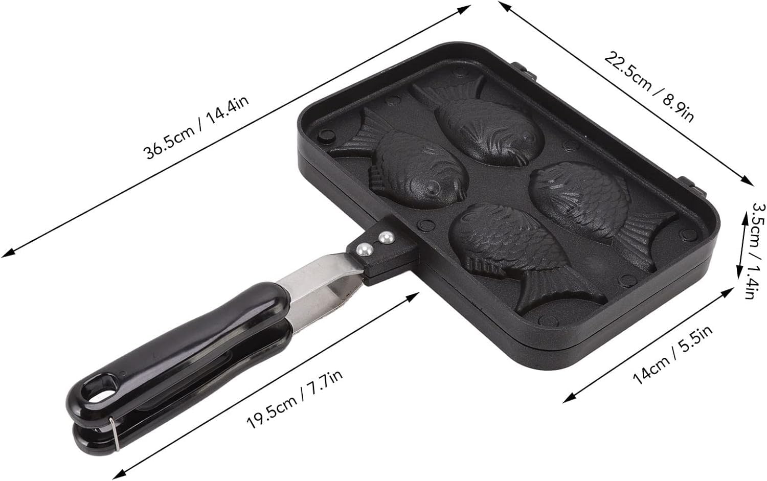 Teglia Antiaderente A Forma di Pesce Taiyaki, Stampo Doppio per Waffle per Pancake E Pane, Manico Ergonomico per Una Facile Preparazione Casalinga.