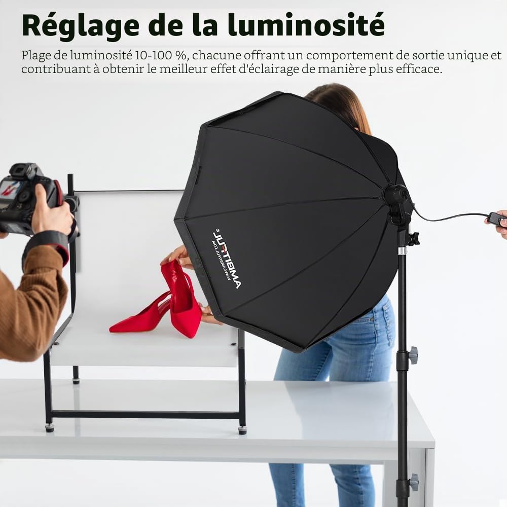 Kit d'éclairage de Photographie Softbox - 2 x 65 cm - avec trépied de 2 m et 2 Ampoules LED Bicolores 50 W 3000-6500 K - Éclairage continu à LED pour Enregistrement vidéo/Streaming en Direct