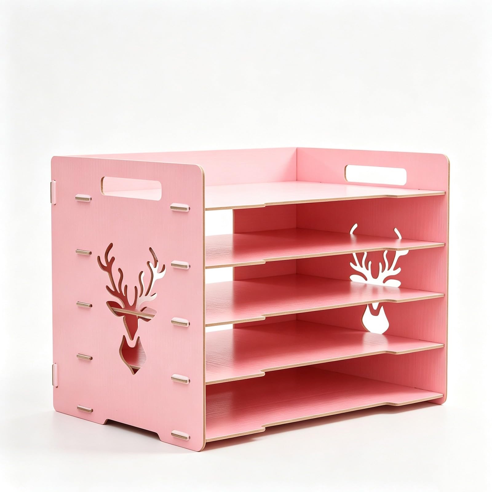 Vassoio Portadocumenti da Scrivania in Legno, Organizer per Fogli di Carta da Scrapbooking per Dispense Scolastiche(5-Tier_B_Pink)